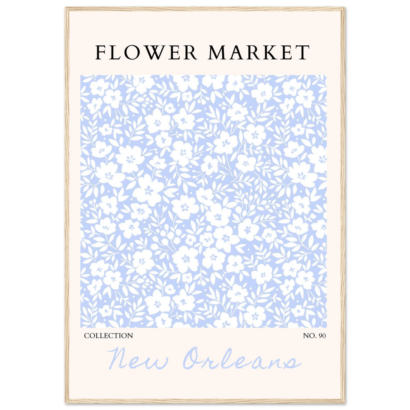 Flower Market New Orleans – Chic Periwinkle Floral Framed Poster | Ready-to-Hang Wall Art - Vibrantwalls