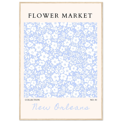 Flower Market New Orleans – Chic Periwinkle Floral Framed Poster | Ready-to-Hang Wall Art - Vibrantwalls
