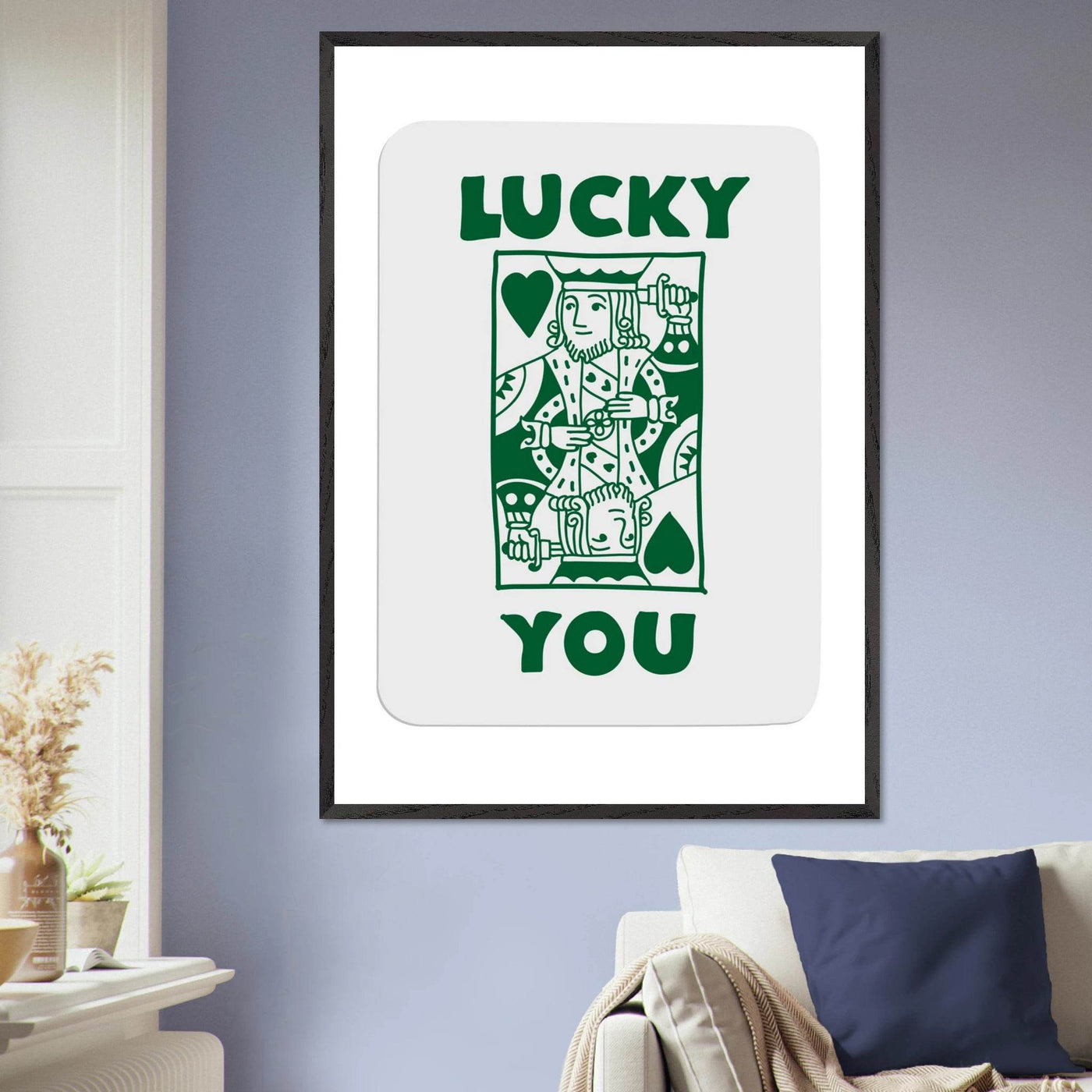 Lucky You Poker King of Hearts Print - Mounted Eco-Friendly Framed Poster Art in Dark Green - Vibrantwalls