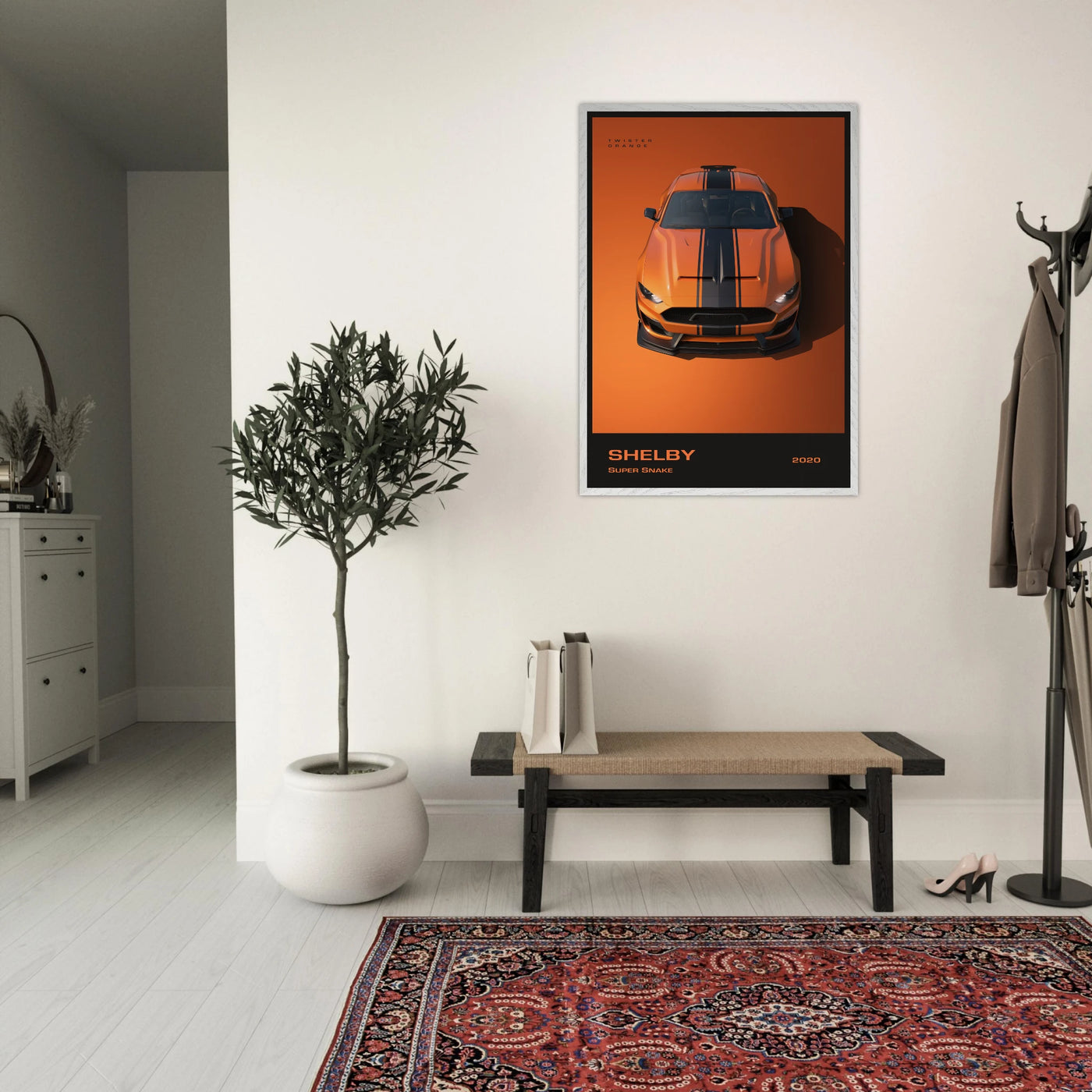 Shelby Super Snake 2020 "Twister Orange" Framed Poster | Modern Automotive Art, Ready-to-Hang Premium Quality Vibrantwalls
