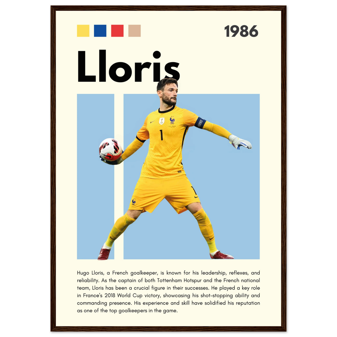 Hugo Lloris France Goalkeeper Football Poster 50x70 cm 20x28″ Dark wood frame Vibrantwalls