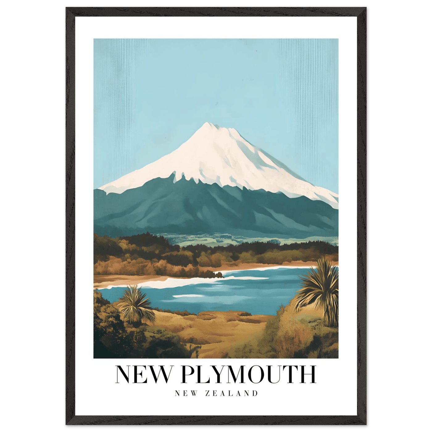 New Plymouth New Zealand Framed Poster – Vintage Mount Taranaki Travel Art - Vibrantwalls