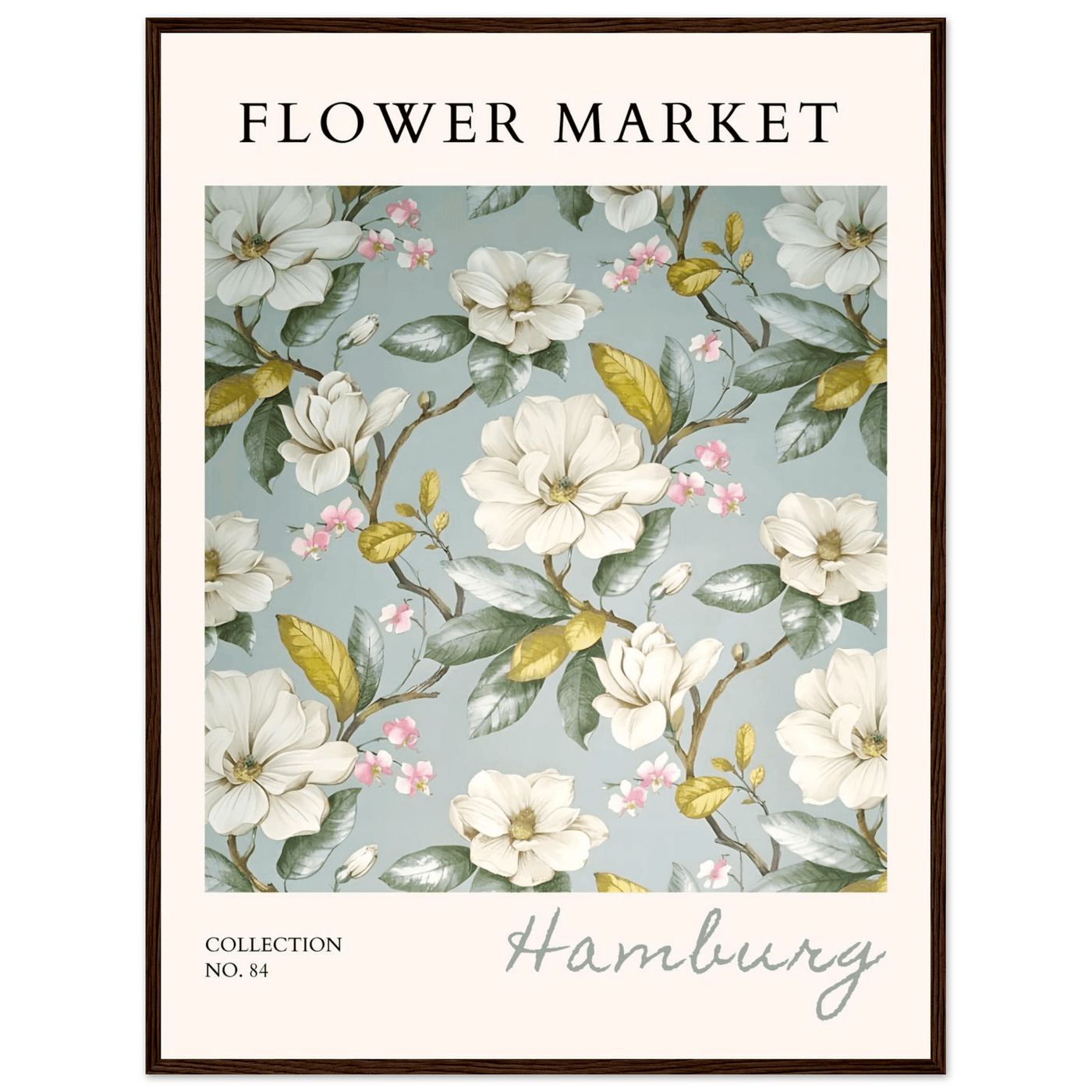 Hamburg 'Flower Market' Framed Poster – Elegant Magnolia & Cherry Blossom Art Print | Ready-to-Hang - Vibrantwalls