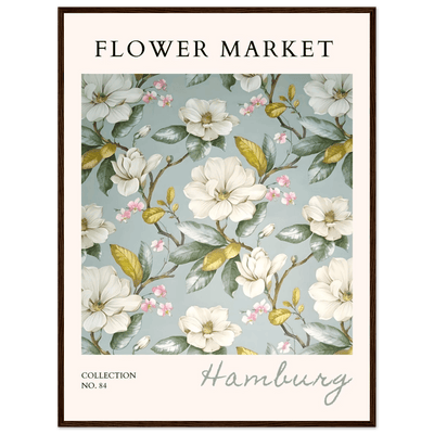 Hamburg 'Flower Market' Framed Poster – Elegant Magnolia & Cherry Blossom Art Print | Ready-to-Hang - Vibrantwalls