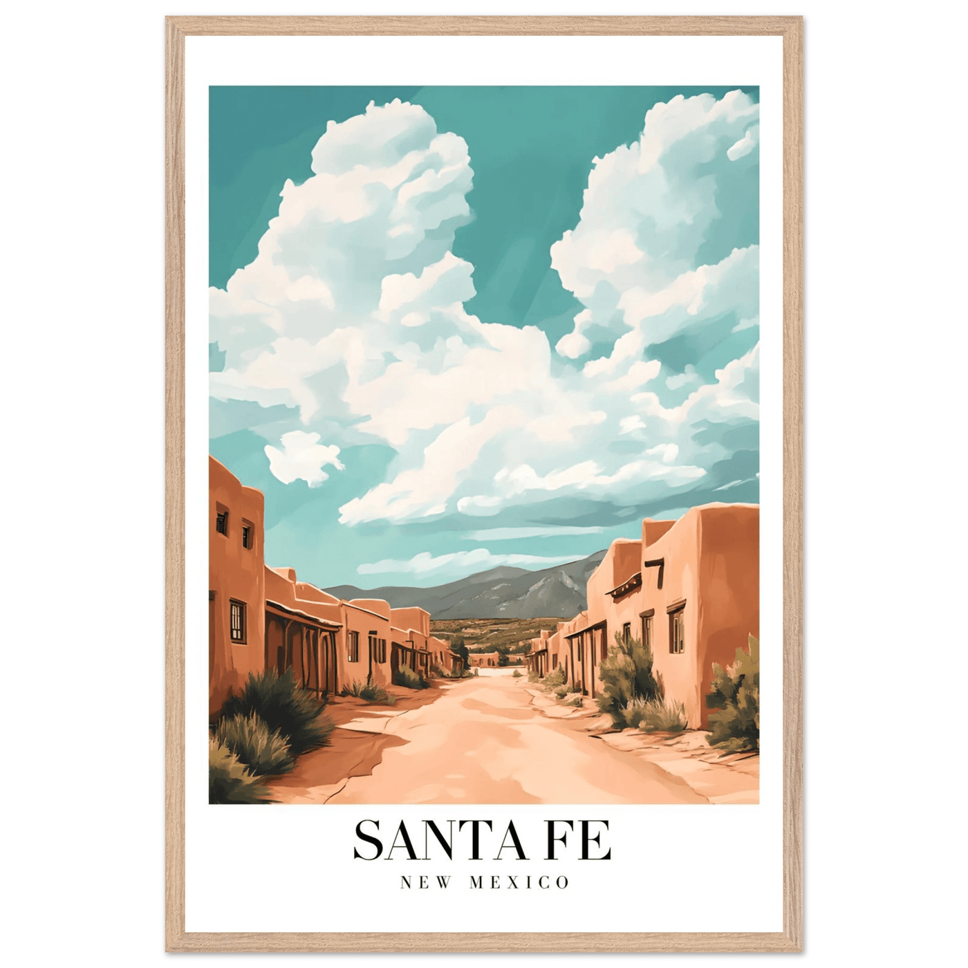 Santa Fe New Mexico Framed Poster – Vintage Southwest Wall Art with Wooden Frame - Vibrantwalls