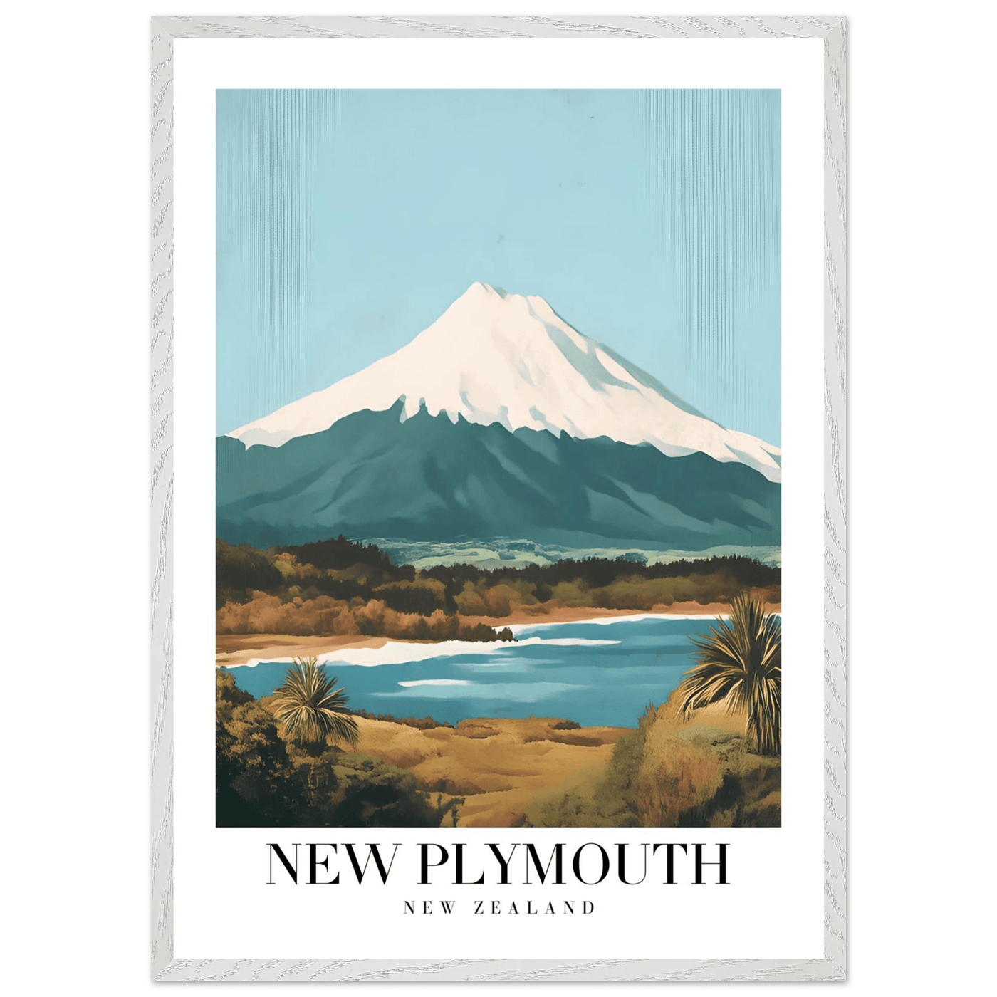 New Plymouth New Zealand Framed Poster – Vintage Mount Taranaki Travel Art - Vibrantwalls