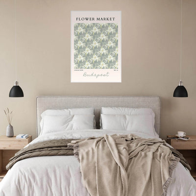 Budapest Flower Market Framed Poster – Elegant Botanical Art Print in Sage Green | Ready-to-Hang Wall Decor - Vibrantwalls