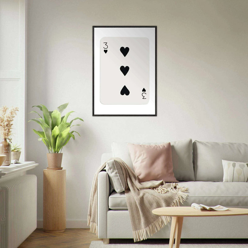 Three of Hearts Poker Card Print - Eco-Friendly Framed Poster Art, Available in Multiple Sizes & Frame Finishes - Vibrantwalls