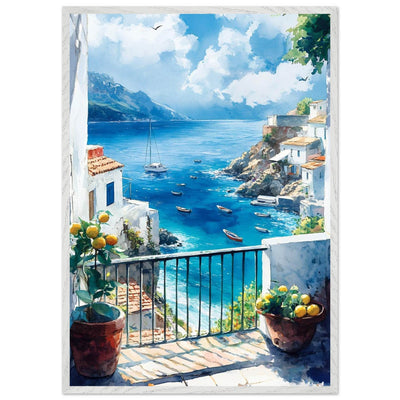 Mediterranean Balcony View Coastal Village Azure - Vibrantwalls