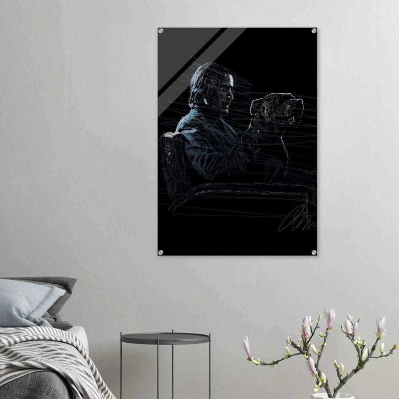 John Wick Dog Wall Decor – Abstract Acrylic Print, Modern Line Art, Glossy Finish, Iconic Duo Wall Decor - Vibrantwalls