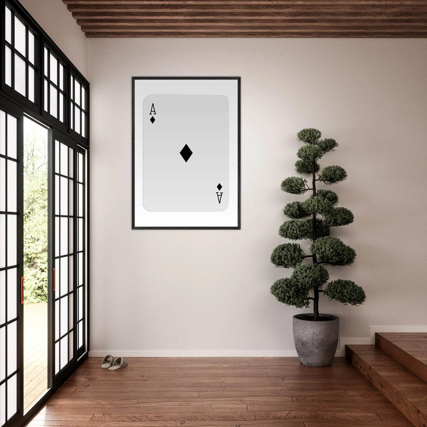 Minimalist Ace of Diamonds Poker Card Art Print - Framed Wall Decor with Eco-Friendly Wood Frame - Vibrantwalls