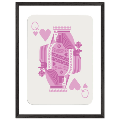 Queen of Hearts - Pink Poker Card Mounted Poster Art, Eco-Friendly Wood Frame & Shatterproof Plexiglass - Vibrantwalls