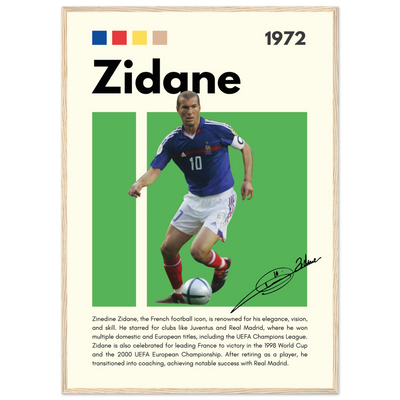 Zinedine Zidane Football Legend Framed French Poster A1 (59.4 x 84.1 cm) Wood frame Vibrantwalls
