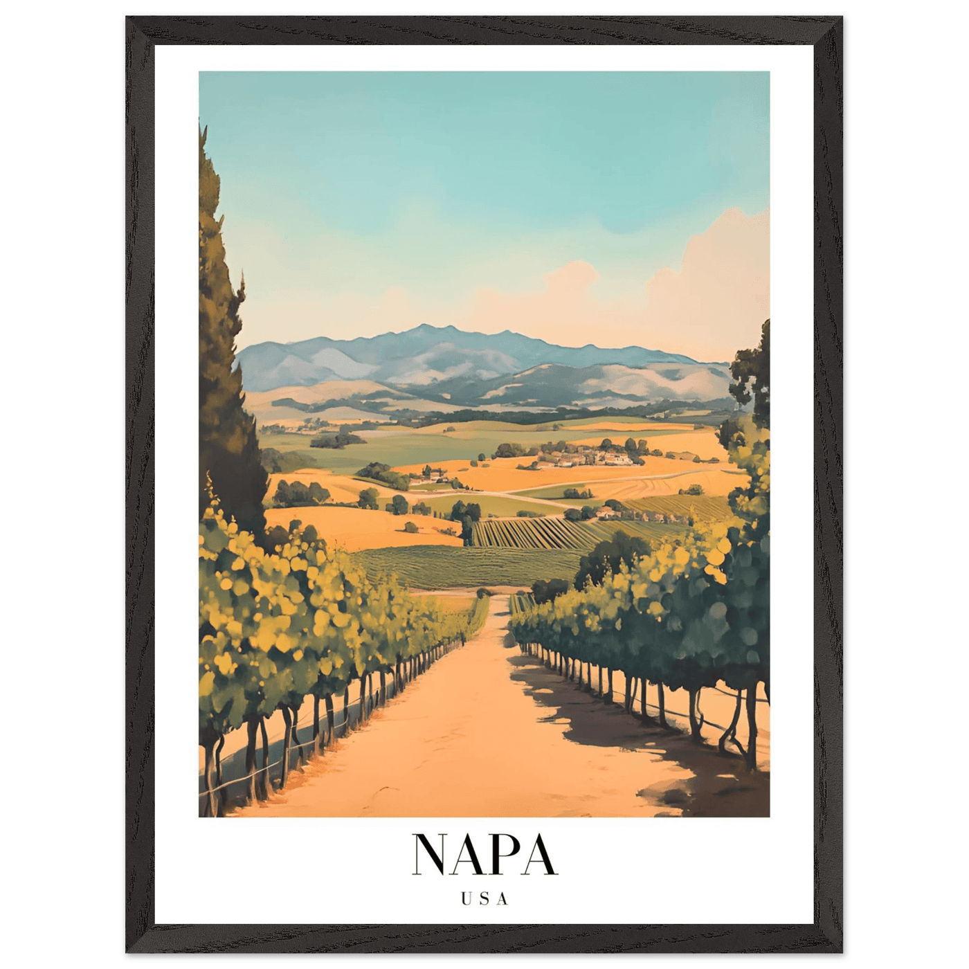 Napa Valley Vineyard Framed Poster – Vintage Travel Wall Art with Wooden Frame - Vibrantwalls