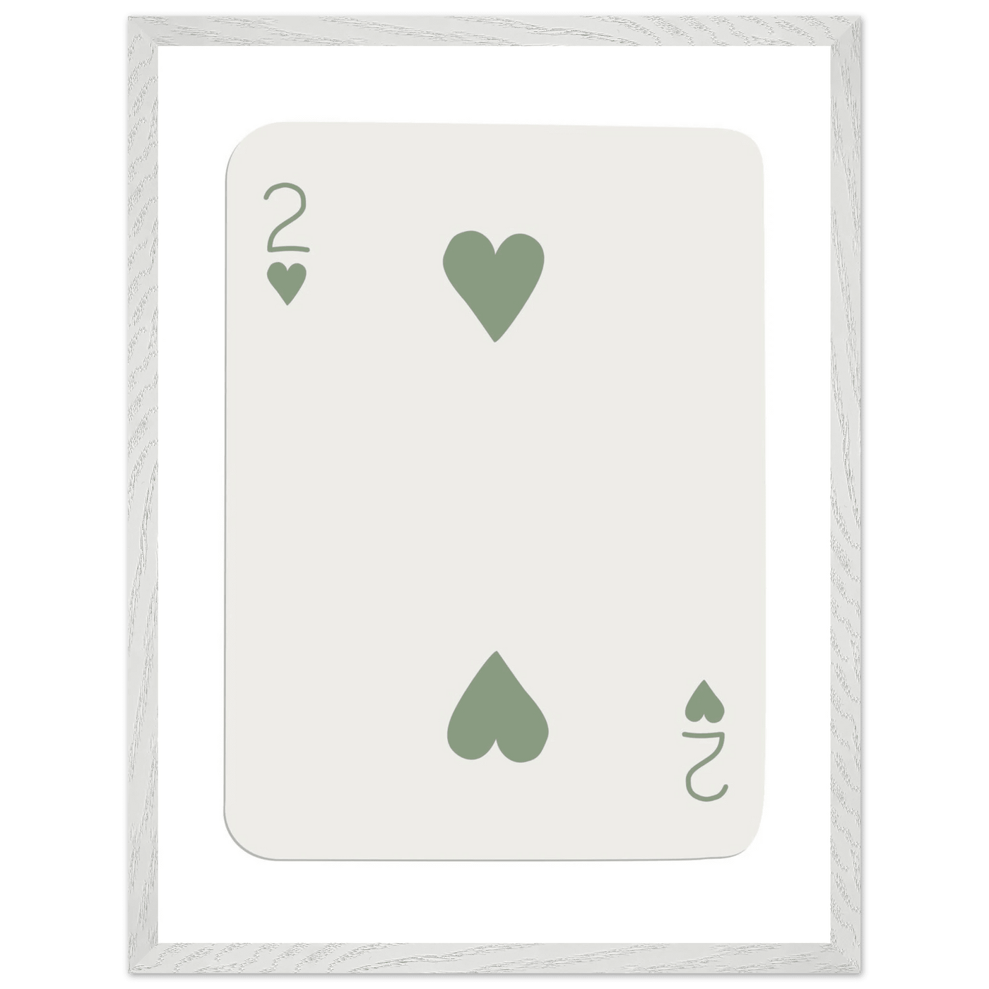 Minimalist Two of Hearts Poker Card Print - Sage Green & Cream Framed Art for Modern Decor, Eco Wood Frame - Vibrantwalls