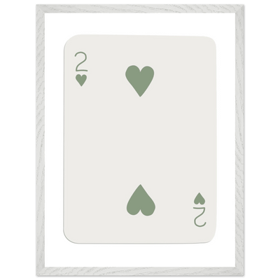 Minimalist Two of Hearts Poker Card Print - Sage Green & Cream Framed Art for Modern Decor, Eco Wood Frame - Vibrantwalls