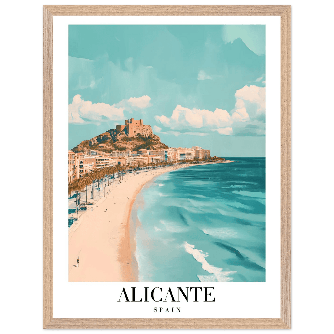 Alicante Spain Framed Poster – Vintage Coastal Wall Art with Azure Blues & Sandy Hues - Vibrantwalls