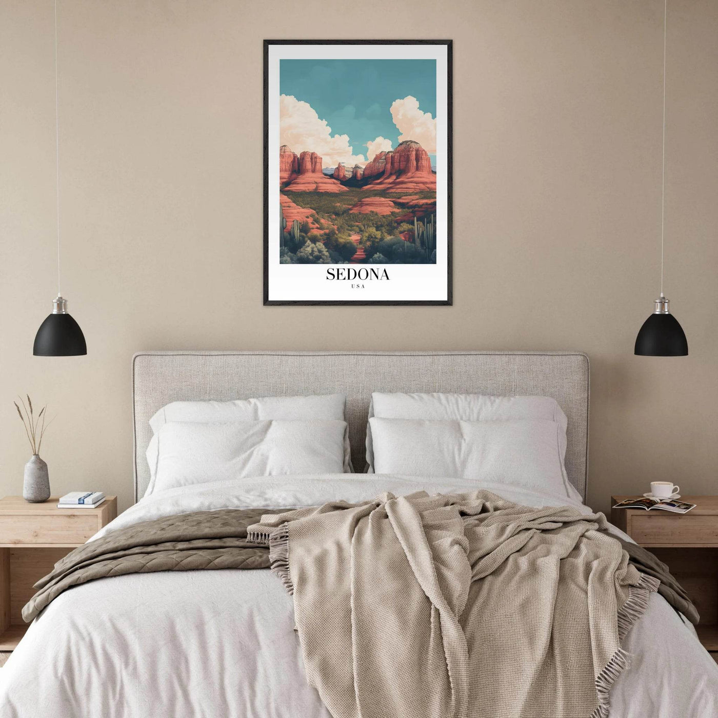 Sedona USA Framed Poster – Iconic Red Rocks Wall Art with Vintage Desert Vibes - Vibrantwalls