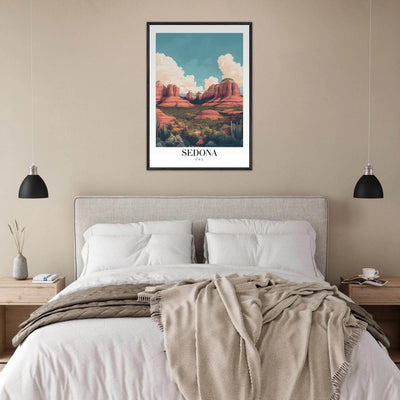 Sedona USA Framed Poster – Iconic Red Rocks Wall Art with Vintage Desert Vibes - Vibrantwalls