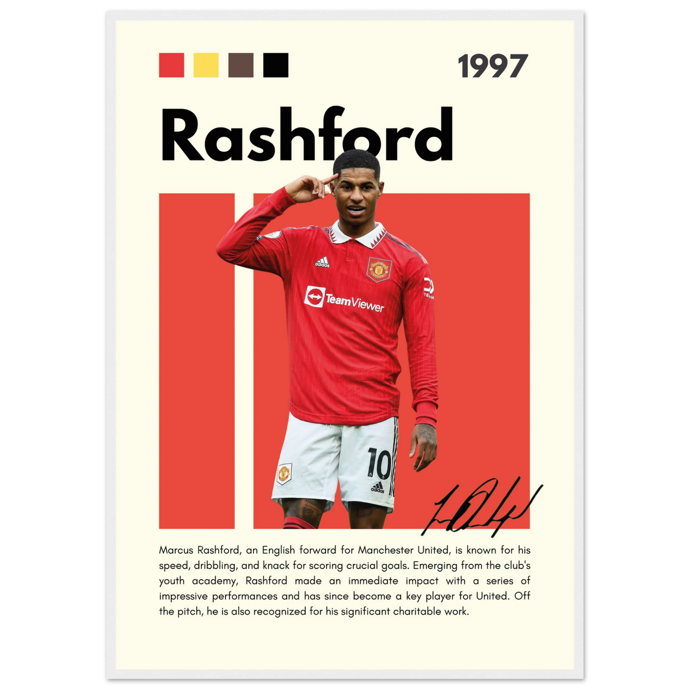Marcus Rashford Manchester United Soccer Framed Poster – Iconic Red Devil Art Print A1 (59.4 x 84.1 cm) White frame Vibrantwalls