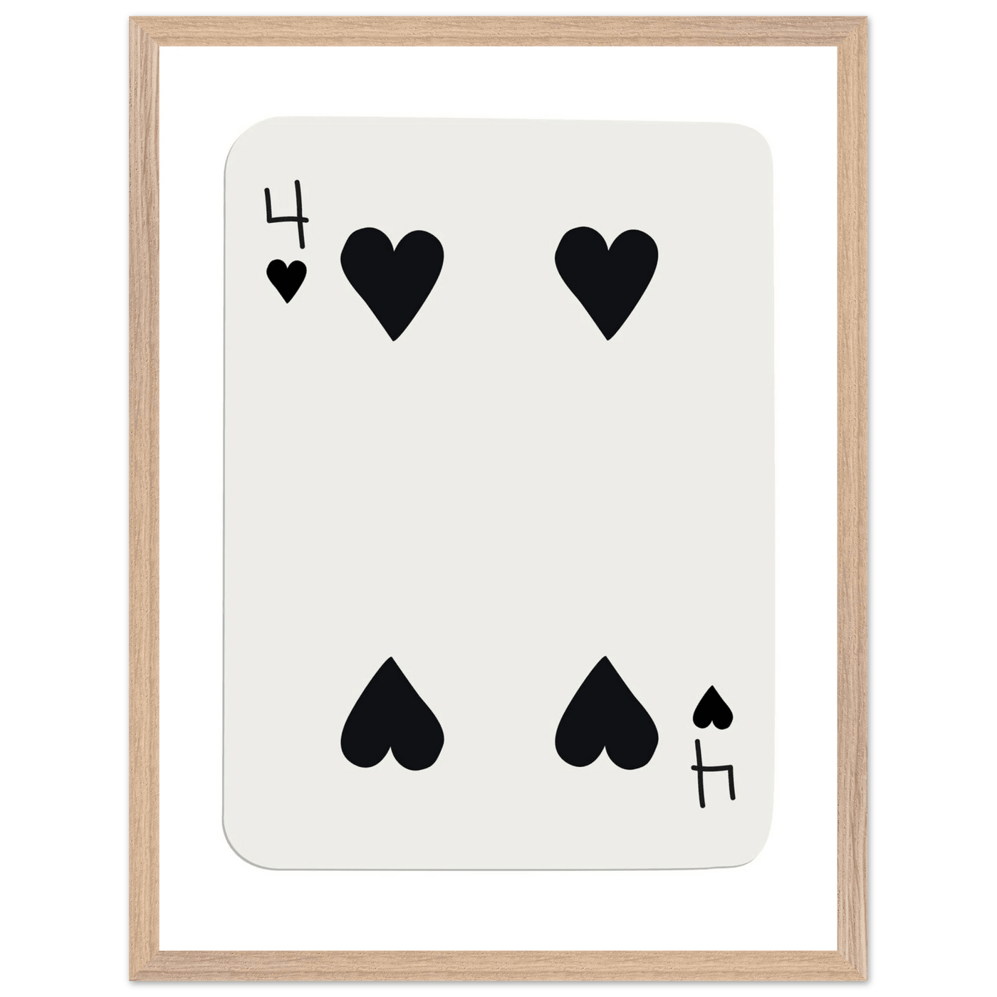Minimalist Four of Hearts Poker Card Print - Mounted Framed Poster Art, Eco-Friendly Wood Frame - Vibrantwalls