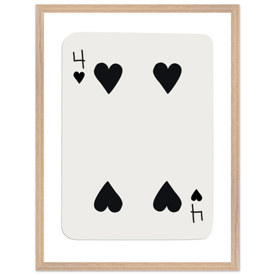 Minimalist Four of Hearts Poker Card Print - Mounted Framed Poster Art, Eco-Friendly Wood Frame - Vibrantwalls