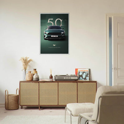 1968 Bullitt Mustang GT - 50th Anniversary Framed Poster | Iconic Dark Highland Green, Ready-to-Hang Wall Art - Vibrantwalls