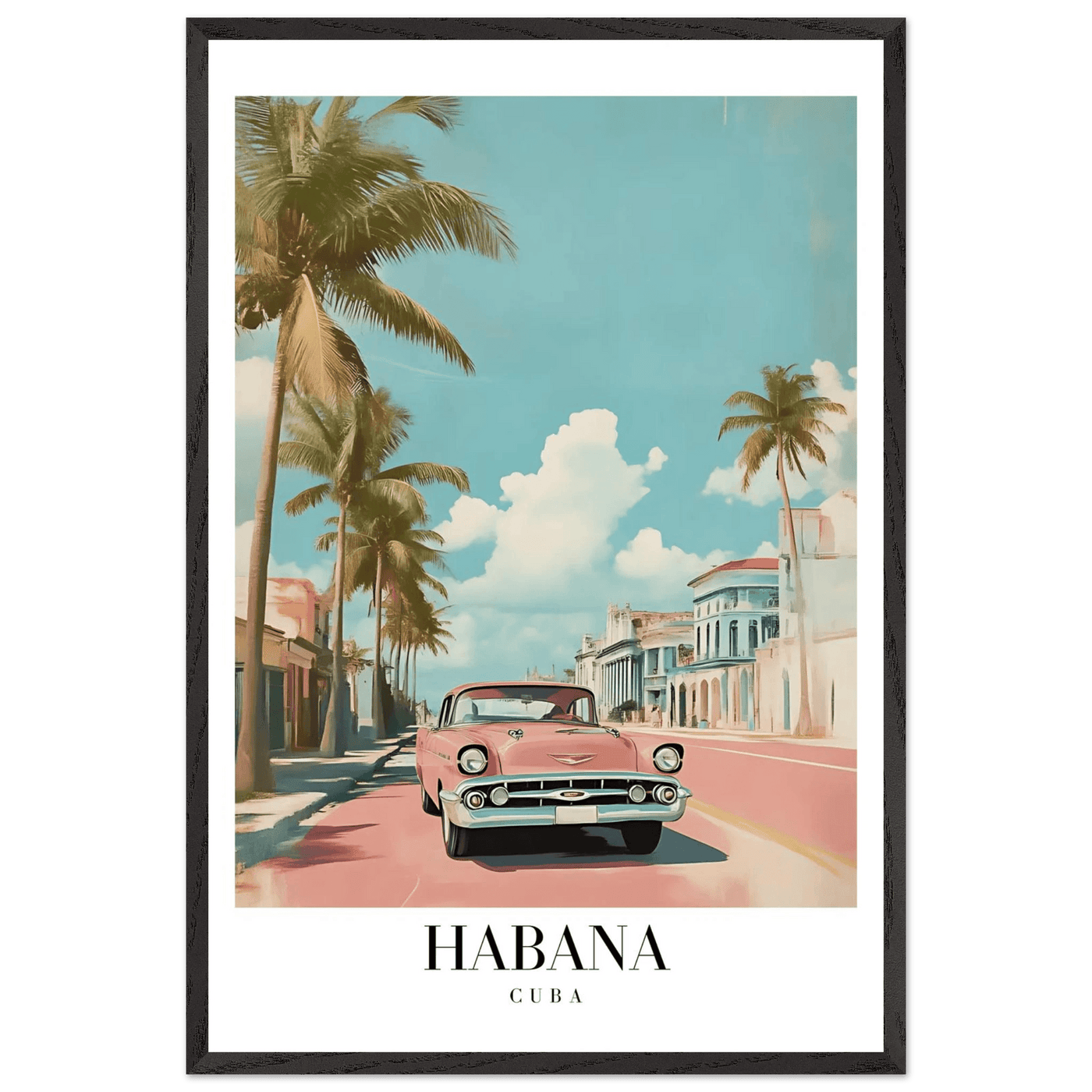 Habana Cuba Framed Poster – Vintage Pink Car Travel Art with Wooden Frame - Vibrantwalls