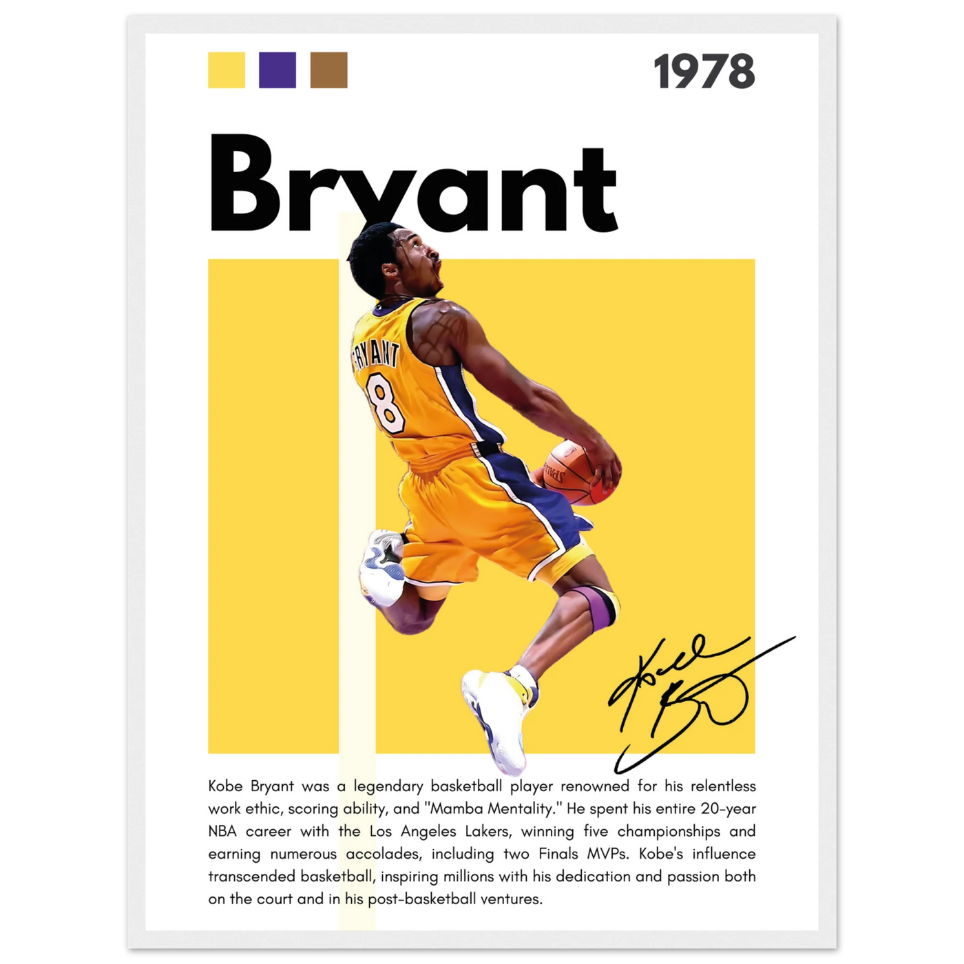Kobe Bryant Number 24 Lakers Modern Print 45x60 cm 18x24″ White frame Vibrantwalls