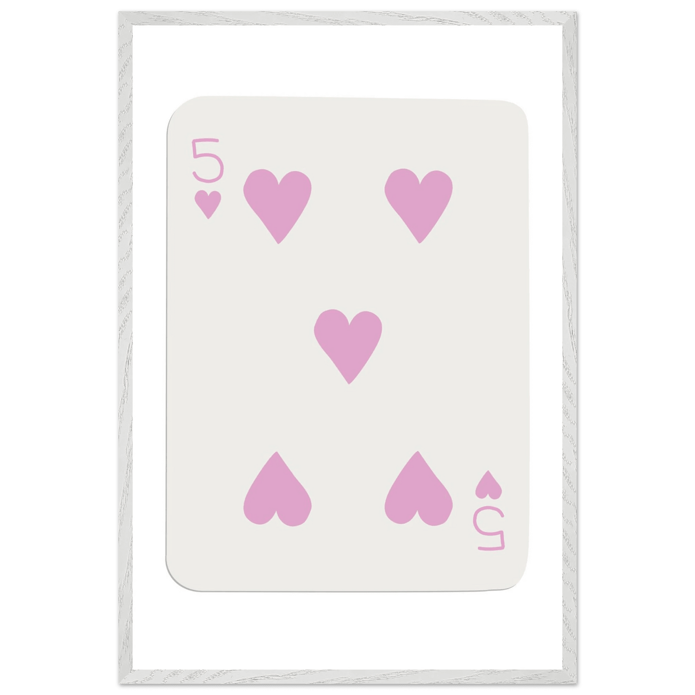 Five of Hearts Poker Card Print - Soft Pink Framed Poster Art, Eco-Friendly Wood Frame - Vibrantwalls
