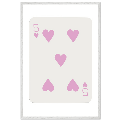 Five of Hearts Poker Card Print - Soft Pink Framed Poster Art, Eco-Friendly Wood Frame - Vibrantwalls