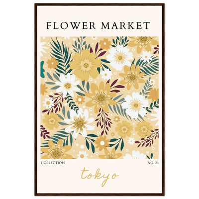 Tokyo Flower Market Framed Poster – Botanical Golden & White Floral Print | Ready-to-Hang Wall Art - Vibrantwalls