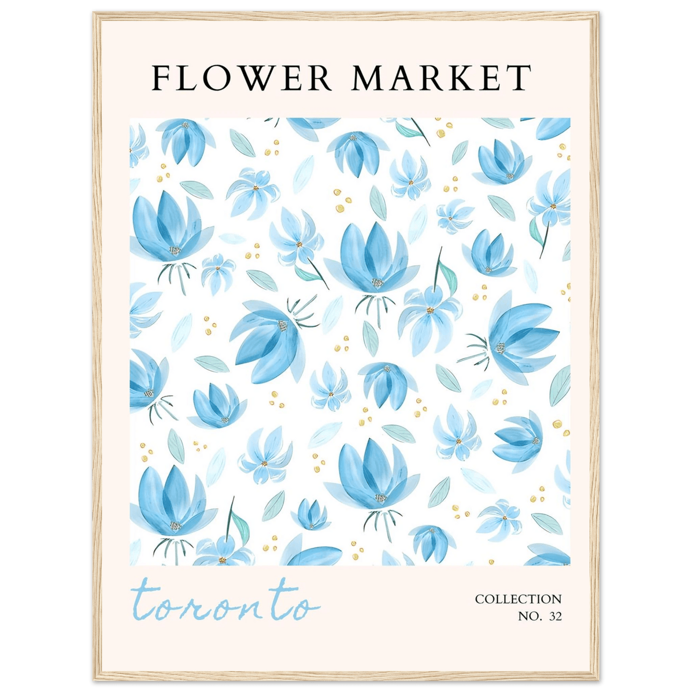 Toronto Flower Market Wall Art – Delicate Blue Floral & Gold Dot Prints | Framed & Ready-to-Hang - Vibrantwalls