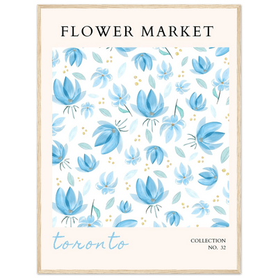 Toronto Flower Market Wall Art – Delicate Blue Floral & Gold Dot Prints | Framed & Ready-to-Hang - Vibrantwalls