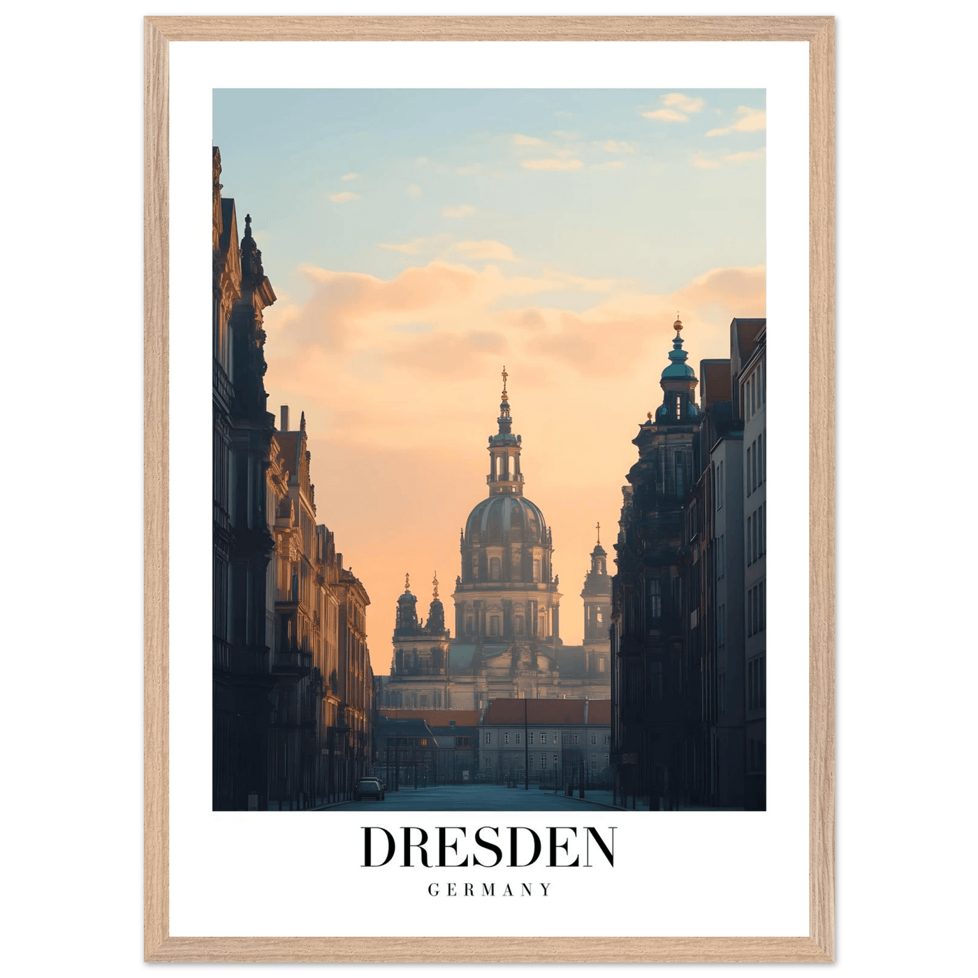 Dresden Germany Framed Poster – Warm Sunset Cityscape Wall Art with Wooden Frame Options - Vibrantwalls