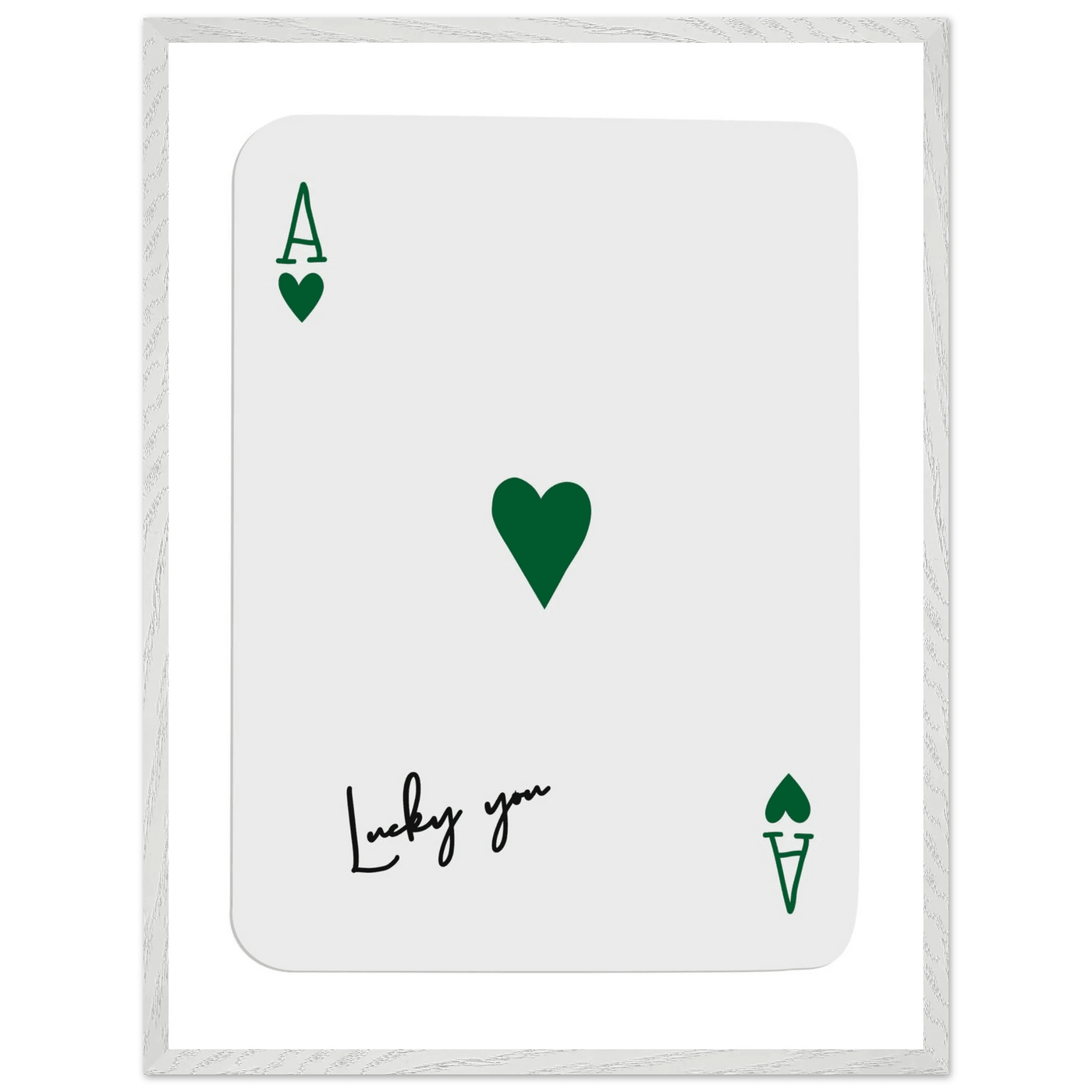 Lucky You Ace of Hearts Poker Card Art - Eco-Friendly Framed Print with Deep Green Accent - Vibrantwalls