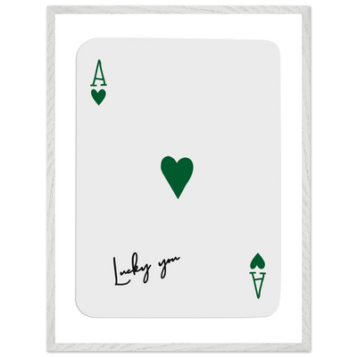 Lucky You Ace of Hearts Poker Card Art - Eco-Friendly Framed Print with Deep Green Accent - Vibrantwalls
