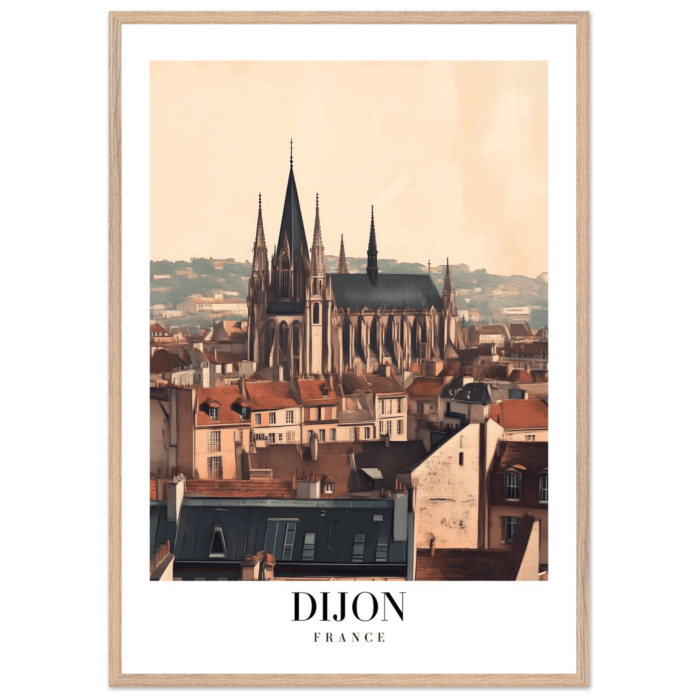 Dijon France Framed Poster – Vintage European Cityscape Wall Art with Wooden Frame - Vibrantwalls