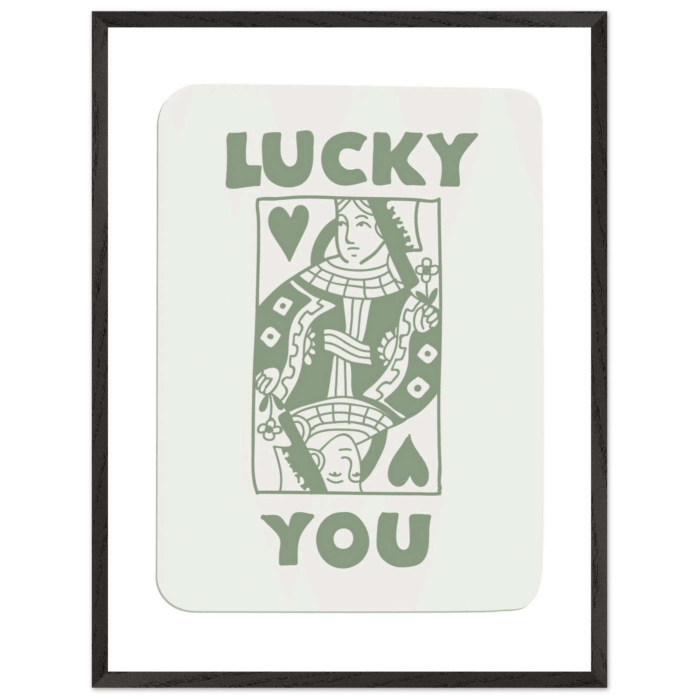 Lucky You Poker Card Print - Queen of Hearts Framed Art - Eco-Friendly Wood Frame - Vibrantwalls