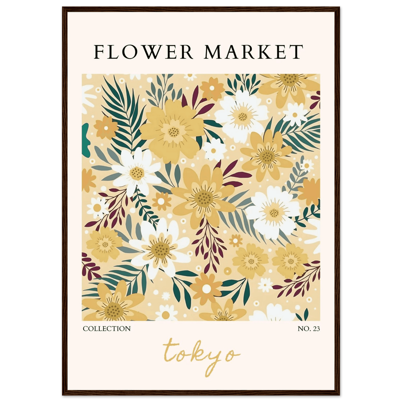 Tokyo Flower Market Framed Poster – Botanical Golden & White Floral Print | Ready-to-Hang Wall Art - Vibrantwalls