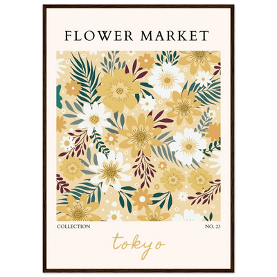 Tokyo Flower Market Framed Poster – Botanical Golden & White Floral Print | Ready-to-Hang Wall Art - Vibrantwalls