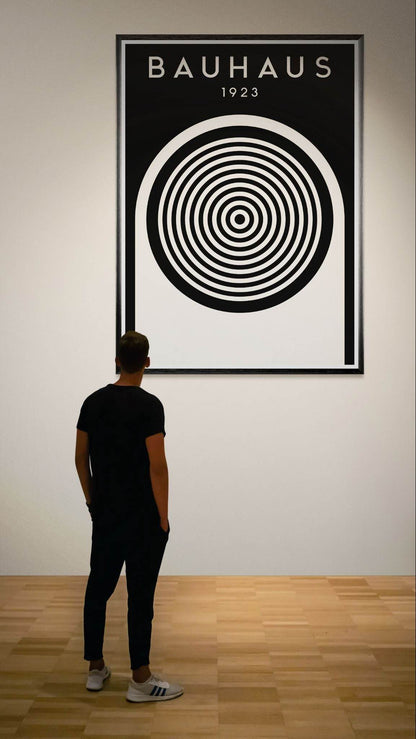 Bauhaus Black Cream Concentric Circle Movement Design Wall Art - Vibrantwalls