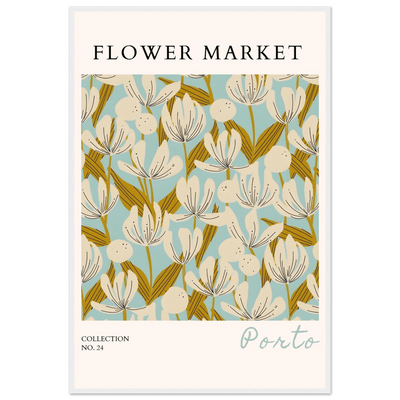 Flower Market Porto Abstract Floral Framed Poster | Calming Blue & Gold Botanical Art Print, Ready-to-Hang - Vibrantwalls