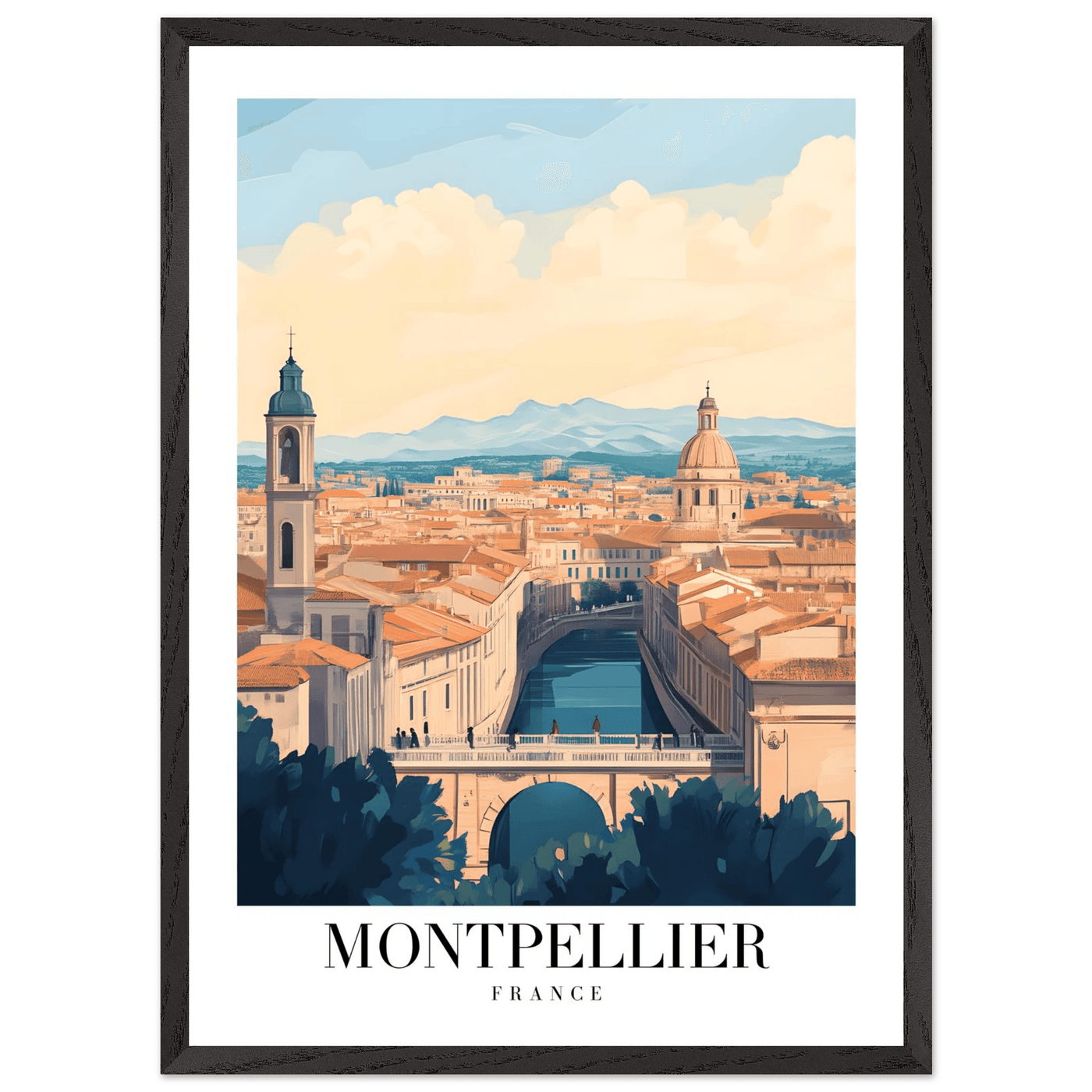 Montpellier France Framed Poster – Vintage Travel Wall Art with Wooden Frame - Vibrantwalls