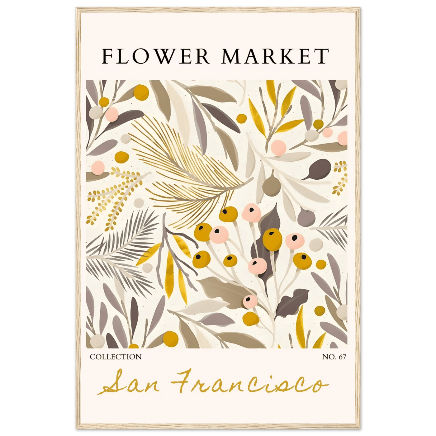 San Francisco Flower Market Collection Framed Poster – Botanical Golden Hues & Abstract Art Prints | Ready-to-Hang - Vibrantwalls