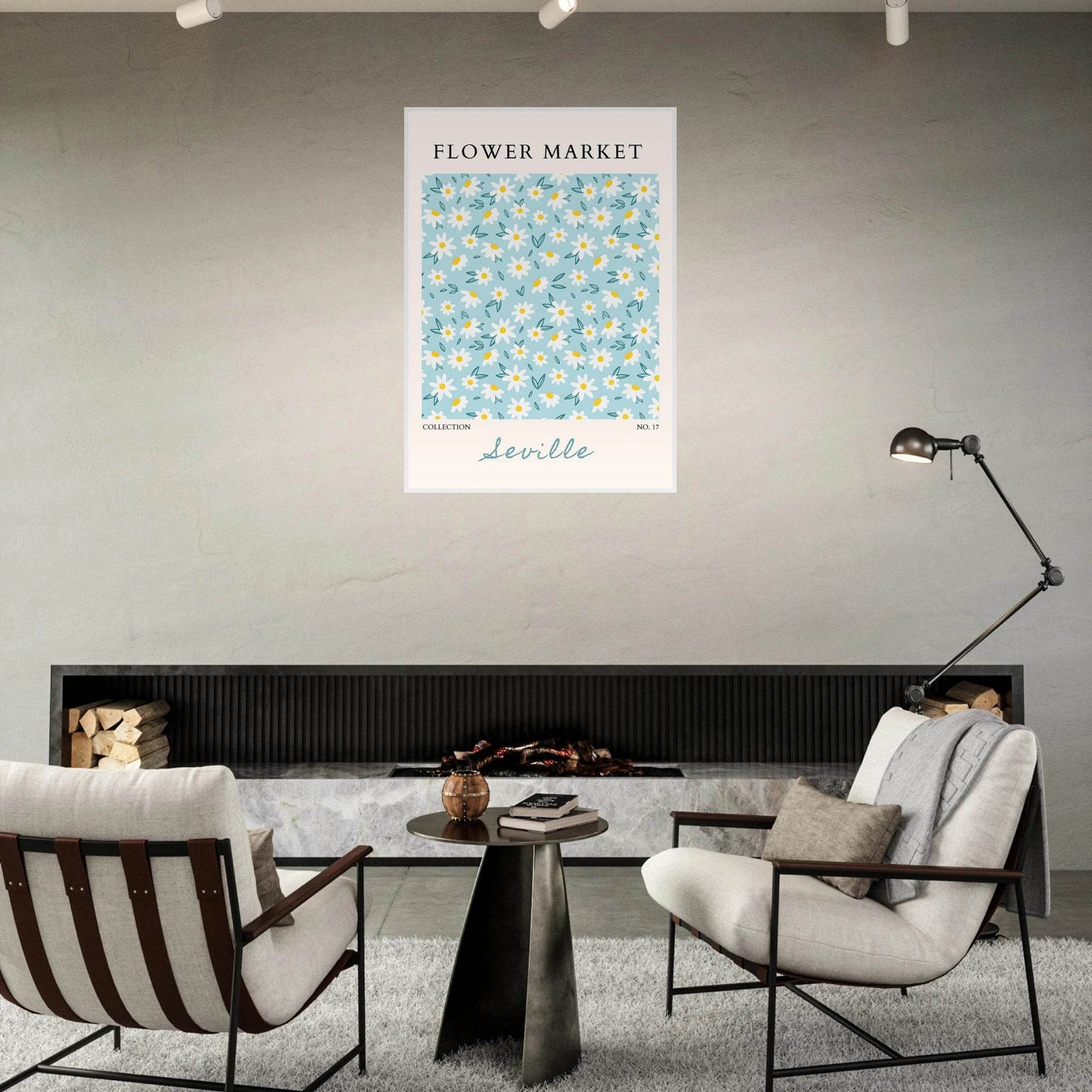 Charming Daisy Field Framed Poster – Pastel Blue & White Floral Art Print | Ready-to-Hang Wall Decor - Vibrantwalls