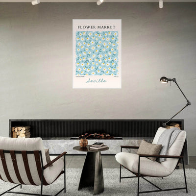 Charming Daisy Field Framed Poster – Pastel Blue & White Floral Art Print | Ready-to-Hang Wall Decor - Vibrantwalls