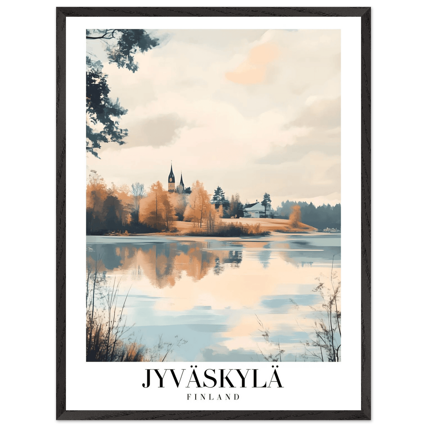 Jyväskylä Finland Framed Poster – Serene Lakeside Wall Art with Vintage-Inspired Charm & Wooden Frame - Vibrantwalls