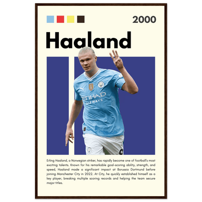 Erling Haaland Manchester City Framed Football Poster 60x90 cm 24x36″ Dark wood frame Vibrantwalls
