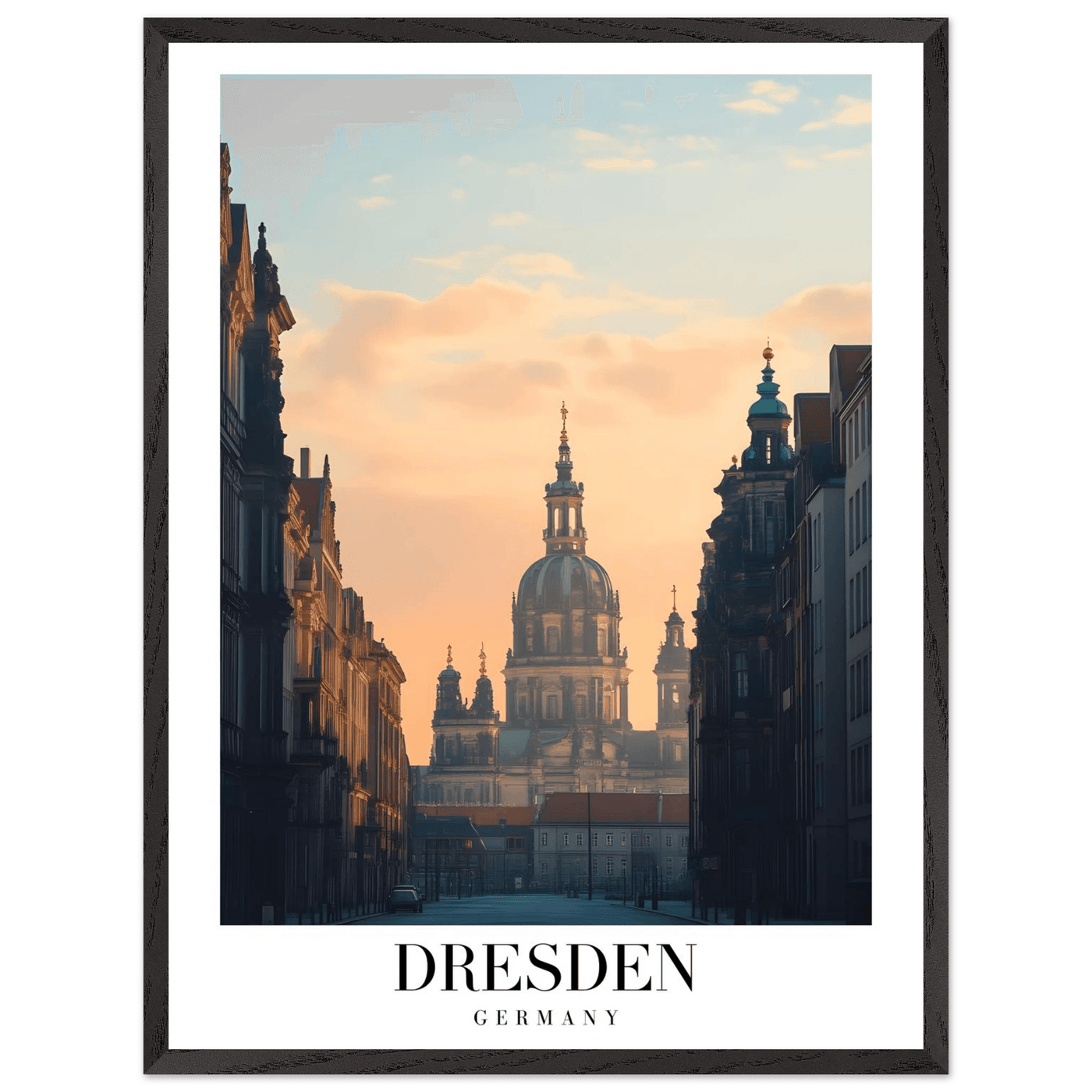Dresden Germany Framed Poster – Warm Sunset Cityscape Wall Art with Wooden Frame Options - Vibrantwalls